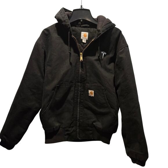 Carhartt Flannel-Lined Active Loose Fit jacket sz L Tesla logo embroidered - Picture 1 of 9